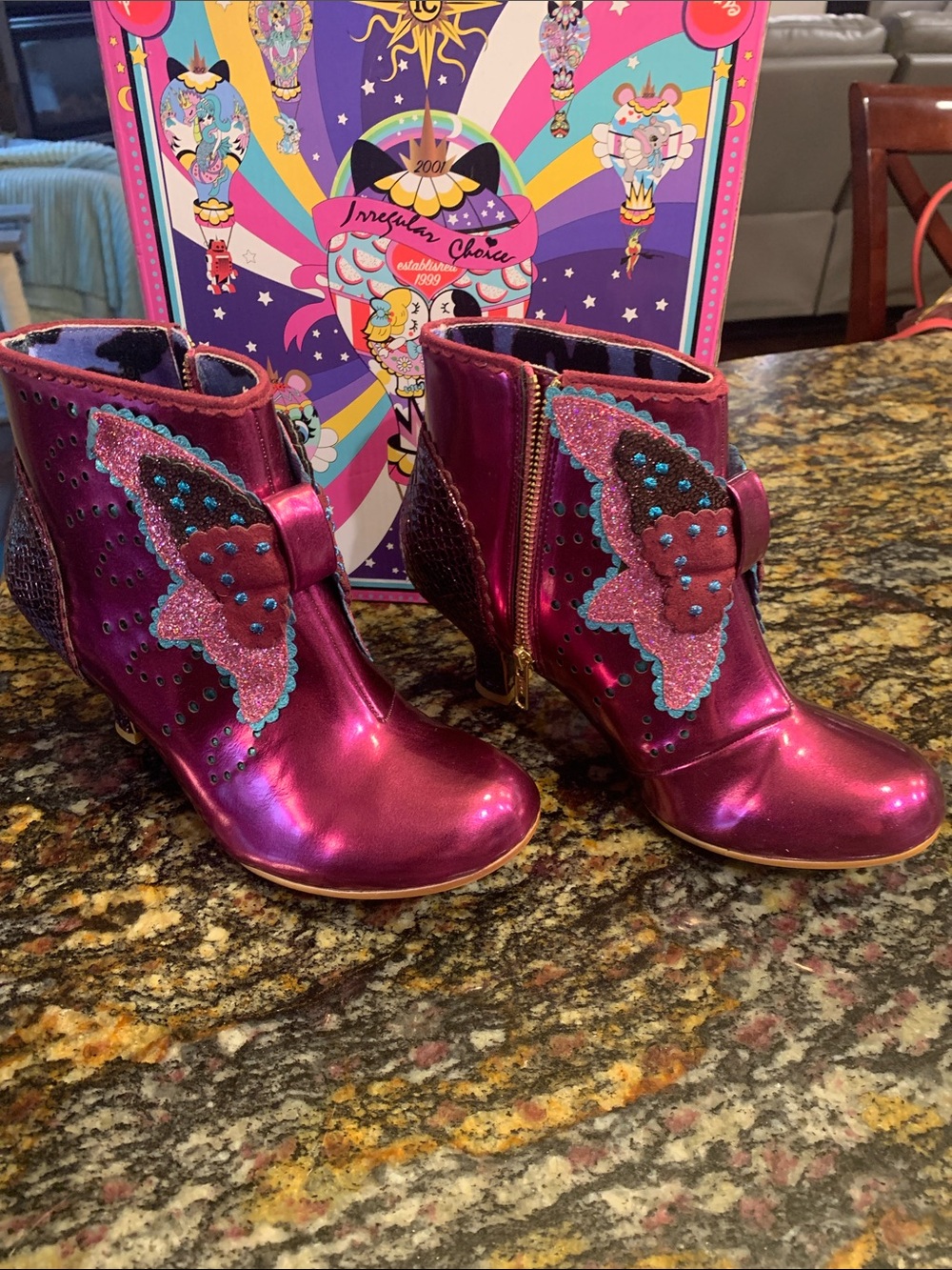 Irregular Choice Mariposa Ankle Boots in Metallic Pink/Purple - Picture 4 of 12